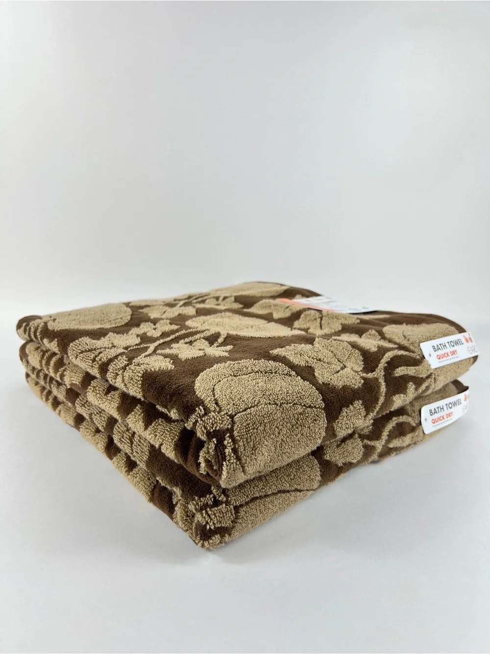 Caro Home Bath Towels Pumpkins Leaves Brown Tan Soft Cotton FALL Decor  2 Pc NEW